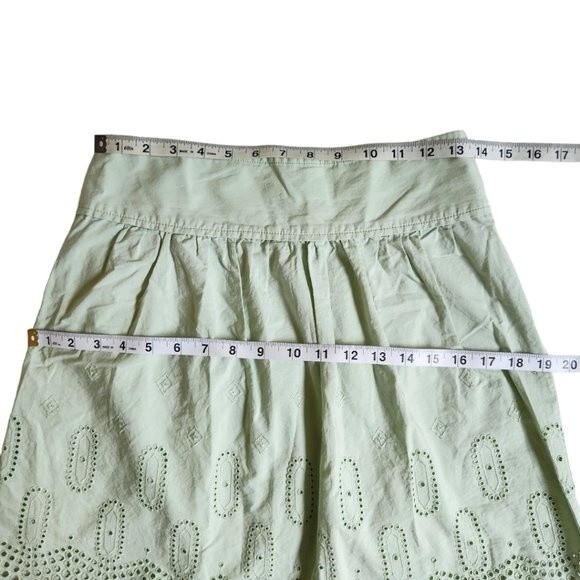 Ann Taylor LOFT green cottagecore prairie eyelet trim mini skirt sz 00 - Picture 9 of 11
